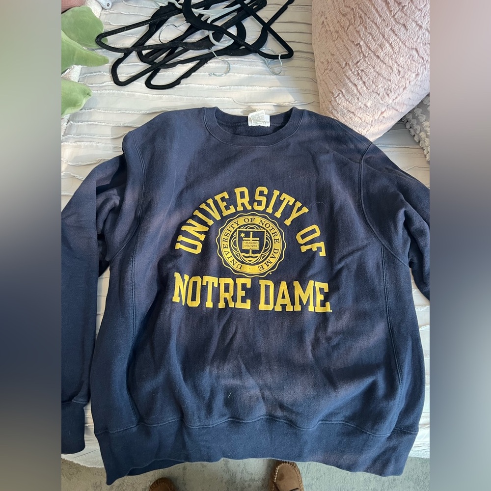 Champion Navy Blue Notre Dame Yellow Logo Crewneck Sweatshirt
